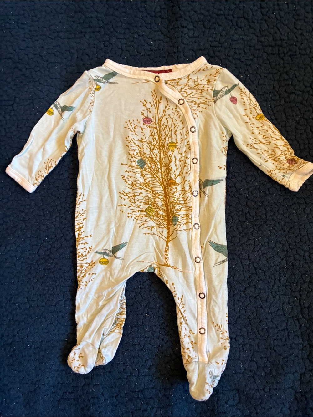 Milkbarn Cream Footed One-Piece with Gold Tree and Colorful Birds